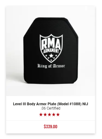 RMA Level III 1088 NIJ Certified Body Armor